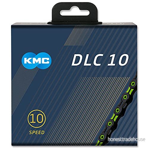 KMC Chain DLC 10 Black/green, Diamond Like Coating, slotted inner and outer plates hollow pins speed 4715575896052