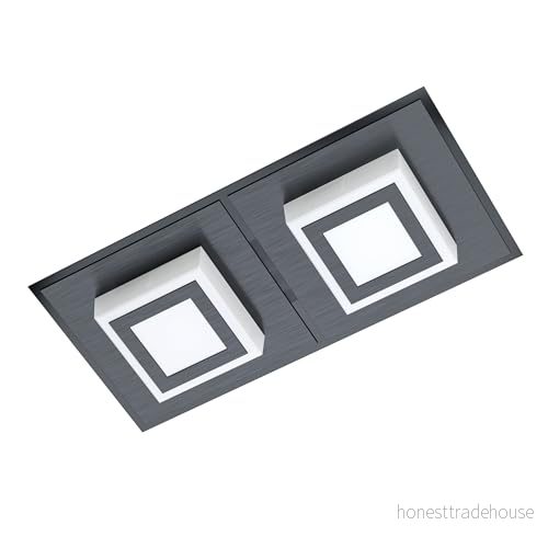 EGLO LED taklampa Masiano 1, vägglampa med 2 lampor, modern, av aluminium, stål och plast i svart, satin, vardagsrum, varmvit 9002759993627