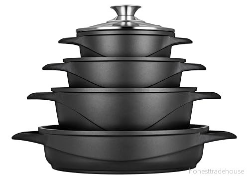 Batterie de Cuisine Induction 8 pièces Fonte Aluminium, 3 Casseroles, Couvercles Smile MGK 17Negro 1004666 5903151004666