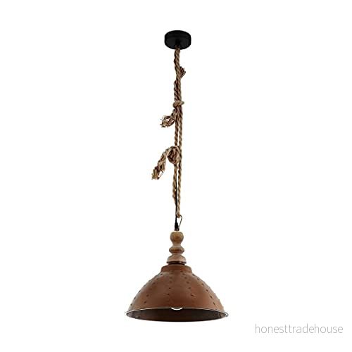 EGLO Hänglampa Riddlecombe, 1 lampa, vintage, industriell, retro, hängande lampa av trä, stål och naturrep, matbord, i brunt, svart, E27 sockel 9002759330262
