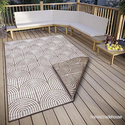HANSE Home Pangli utomhatta väderbeständig vändmatta skandinavisk bohostil vattentät enfärgad geometrisk 3D effekt för trädgård, balkong, terrass, vardagsrum linne, 80 x 150 cm 4262377779835