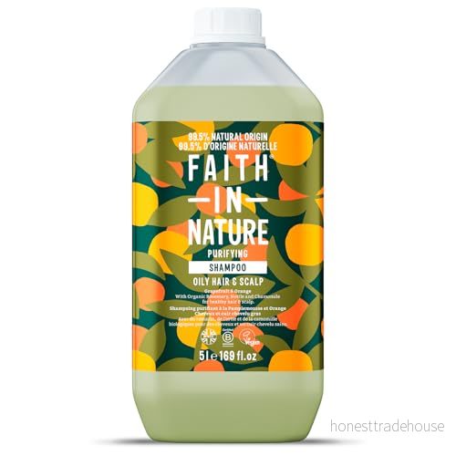 Faith in Nature Naturligt grapefrukt och orange schampo, uppfriskande, veganskt djurtestat, SLS Parabenfritt, normalt eller fet hår, 5 l påfyllningsbar flaska 708002051074
