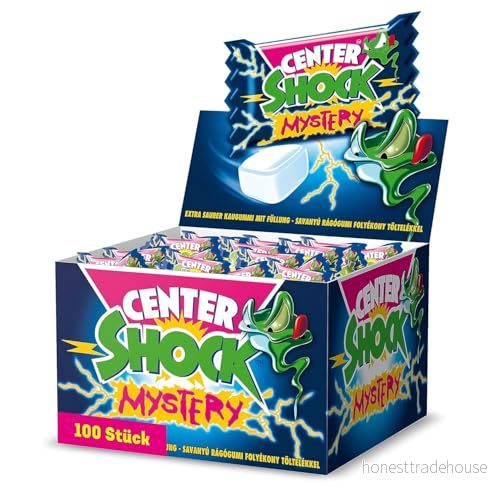 Center Shock Mystery&Melody låda med 100 tuggummi, extra sur olika sorter, perfekt för födelsedag, pinata, godisbar och skolväska, 400 g 8003440915332