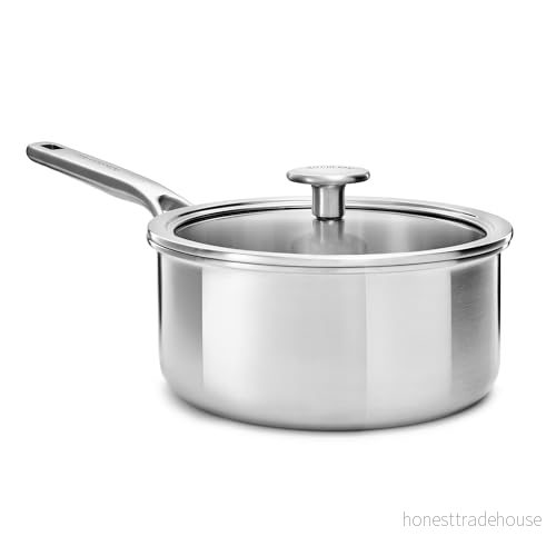 KitchenAid Multiplicera 3PLY rostfritt stål 20 cm/3,11 liter kastrull med härdat glaslock, Pfann fri, triply, multiklad, induktionssäker, ugnssäker upp till 220C, silver 4895156668367