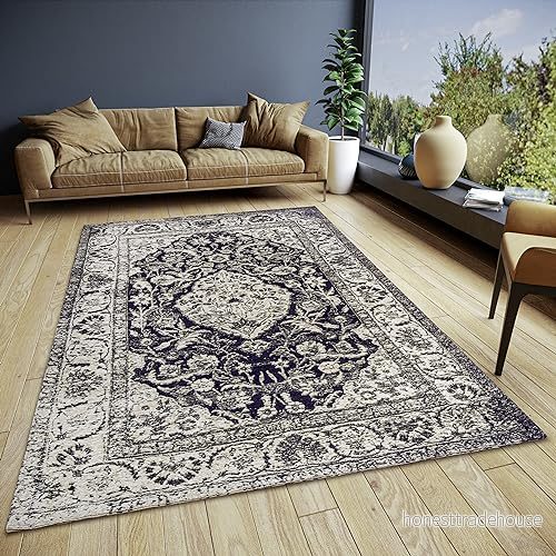 HANSE Home Mahat Orientalisk matta löpare, orientaliskt klassiskt vävd med kant, vintagelook, lätt glänsande, platt tyg för sovrum, matsal, vardagsrum, hall svart, 80 x 165 cm 4068226001023
