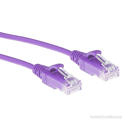 ACT CAT6 nätverkskabel, U/UTP LSZH LAN kabel tunn 3,8 mm smal linje, flexibel snagless Ethernet med RJ45 kontakt, för användning i datacenter, 0,5 meter, lila DC9300 8716065510515