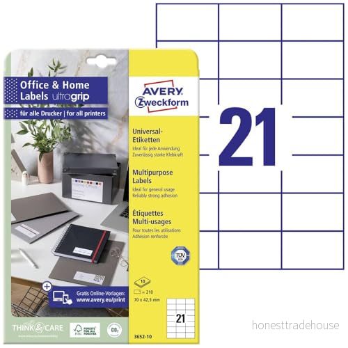 Avery Zweckform 6174 adressetiketter A4 matt papper 525 etiketter 70 x 42,3 mm vit 210 10 blå 4004182617557