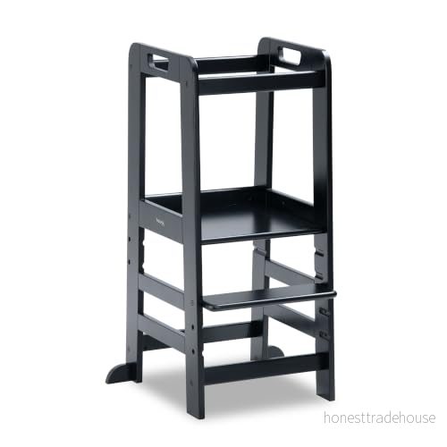 Hauck inlärningstorn Learn N Explore, FSC® certifierat bokträ, justerbar höjd, stabilt robust, Montessori från 1 år för köksbord badrum (svart) 4007923690017