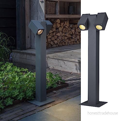 SLV Utomhuslampa THEO PATHLIGHT Design utomhusgolvlampa, snygg utomhusbelysning utomhus väglampa, pollerlampa, vägbelysning, trädgårdslampa, trädgårdsbelysning 2 x GU10 QPAR51, max. 7 W 4024163230674