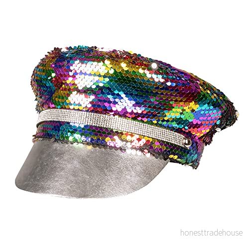 Boland 44759 regnbågsmössa med vändbara paljetter, silver eller flerfärgad, för vuxna, huvudbonad, hatt, CSD, karneval, temafest 8712026447593