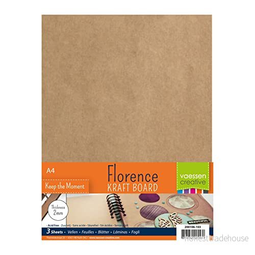 Vaessen Creative Florence spånskiva pysselark för scrapbook eller journalskydd, fotoalbum, bröllopsdekor och mer 3 ark 8.27 x 11.69 inches Kraft Brown 8716052225569