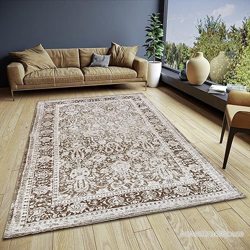 HANSE Home Aseno matta orientalisk löpare klassiskt vävd med kant, vintagelook, lätt glänsande, platt tyg för sovrum, matsal, vardagsrum, hall brun, 120 x 180 cm 4068226000910