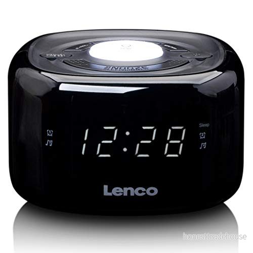 Lenco CR 12 klockradio väckarklocka med nattljusfunktion Easy Snooze sömntimer två larmtider 20 stationsminne justerbar ljusstyrka svart, 117 x 71 mm 8711902041108