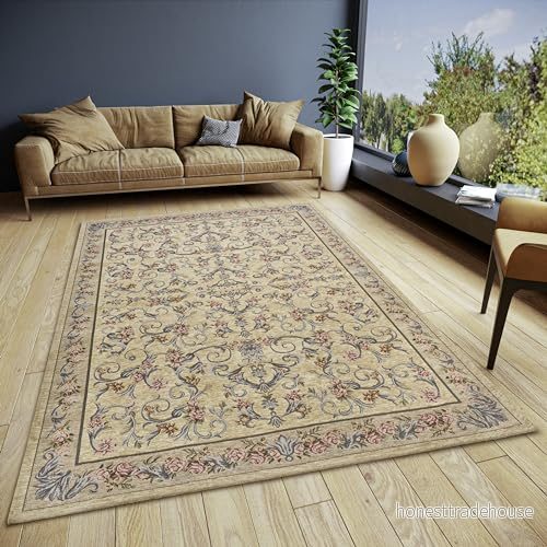 HANSE Home Assia designmatta, orientalisk platt tyg, blommönster, halkfri undersida, klassiskt högkvalitativt vävd för vardagsrum, sovrum, matsal, hall creme, 120 x 180 cm 4068226000446