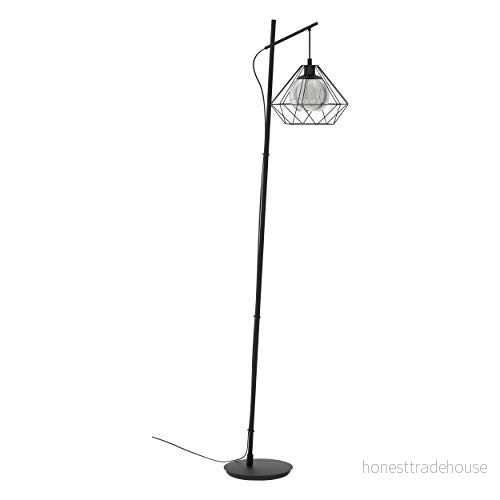 Eglo golvlampa Vernham, 1 glödlampa vintage, industriell, retro, stål, rökglas, vardagsrum i svart, lampa med stegsbrytare, E27 sockel 9002759434854