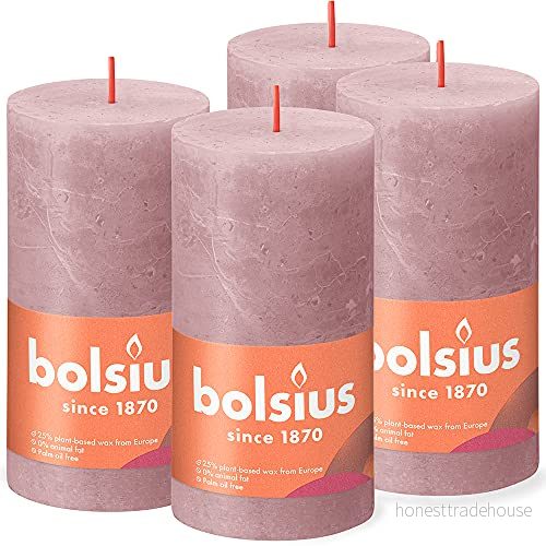 BOLSIUS rustikt pelarljus gammalt rosa 13 cm 4 droppfritt ljus 8717847149251