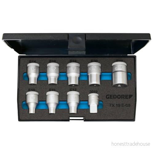 GEDORE Hylsnyckelsats 1/2 tum 9 delar, yttre TORX E10 E24, 1 st, TX 19 E 09 4010886626597