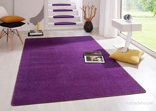 Hanse Home Inomhatta Fancy vardagsrumsmatta enfärgad modern velourmatta för matsal, vardagsrum, barnrum, hall, sovrum, kök lila, 100 x 150 cm 4260525250120