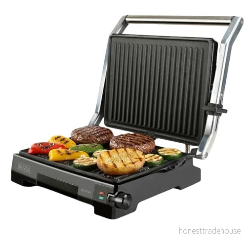 Black+Decker BXGR2200E 2 i 1: släta plattor och grill, spridning av kött, fisk, grönsaker, 180º öppning, temperatur tidskontroll med LCD skärm 8432406680098