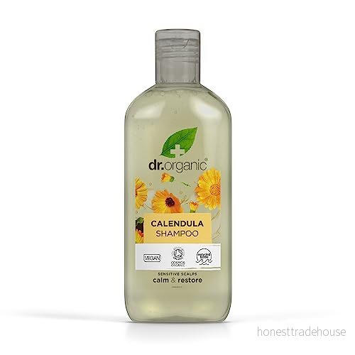 Dr Organic Calendula schampo, doftfri, känslig hud, naturlig, vegan, cruelty fri, paraben & SLS återvinningsbar och återvunnen havsbound plast, certifierad ekologisk, 265 ml, förpackning kan 5060391846866