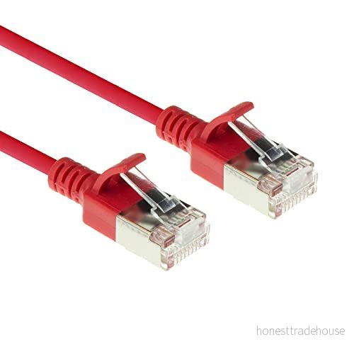 ACT CAT6a nätverkskabel, U/FTP LSZH LAN kabel tunn 3,8 mm slimline, flexibel snagless CAT 6a med RJ45 kontakt, för användning i datacenter, 10 meter, röd DC7510 8716065510133