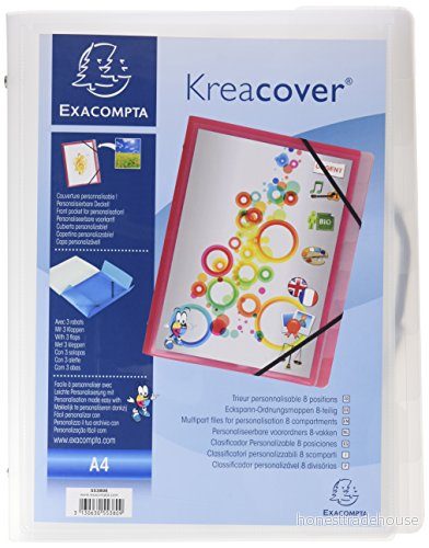Exacompta Ref 55380E 1 Kreacover anpassningsbar sortering med 3 flikar resårband omslag och foder i PP 8 fack storlek 25 x 32 cm för A4 5 slumpmässiga färger 3130630553809