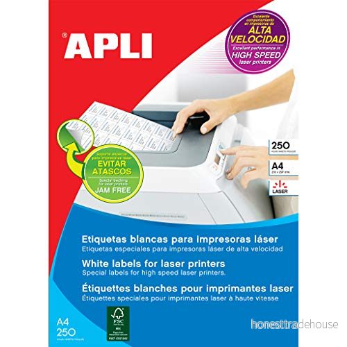APLI 002523 set 250 etiketter laser 97 x 67,7 mm, vit 8410782025238