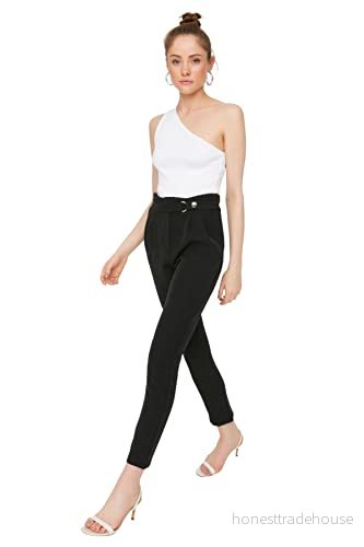 TRENDYOL Dam Basics hög midja raka ben morotsbyxor byxor, svart, 42 SE 8682165413608