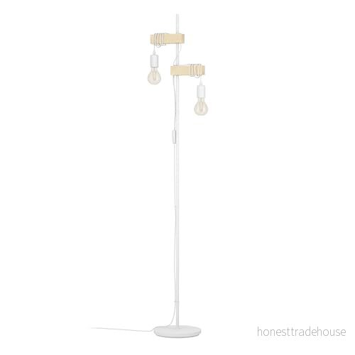 EGLO golvlampa Townshend, 2 lampor vintage i industriell design, retro av stål och trä, färg: vit, brun, fattning: E27, inkl. strömbrytare 9002759331672