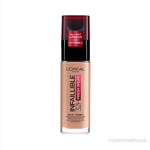 L'Oréal Paris make up, vattentät och hållbar, flytande foundation med SPF 25, Infaillible 32H Fresh Wear Makeup, nr 160 Rose Linen, 30 ml 3600524022150