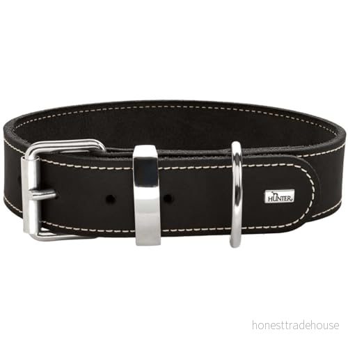 HUNTER AALBORG SPECIAL hundhalsband läder, slitstark, bekväm, 65 (L), svart 4016739672490