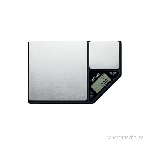KitchenCraft Digital köksvåg dubbel plattform, Taylor Pro Professional standard, precisionsnoggrannhet och tara funktion, borstat rostfritt stål, 5 kg kapacitet svart/silver 5057982054762