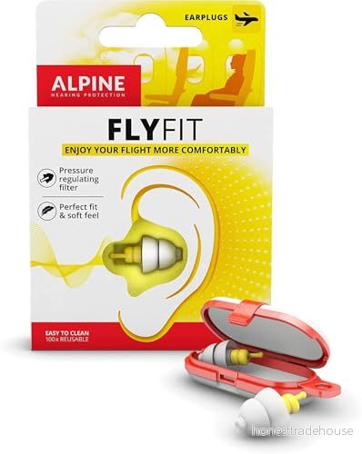 Alpine FlyFit öronproppar för flyg Förhindrar öronvärk och reglerar lufttryck Resemåste semester Bekväma, återanvändbara med ultramjukt filter 17 dB ljuddämpning 8717154023510