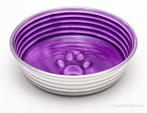 Loving Pets Le Bol glaserad interiör rostfritt stål hundskål halkfri diskmaskinssäker hållbar husdjursskål lila medium (850 ml) 842982079403