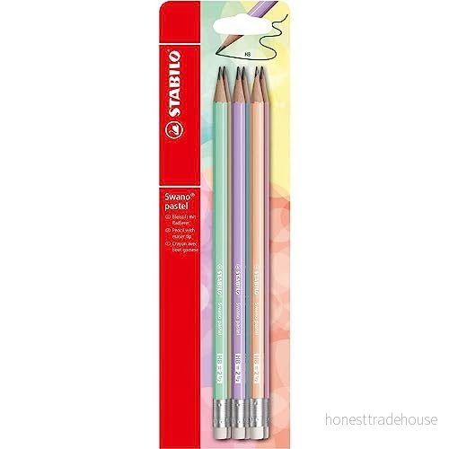 Grafitpenna med suddgummi STABILO Swano pastell paket 6 blandade färger HB 4006381553667