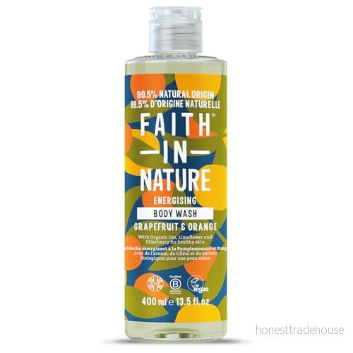 Faith In Nature naturlig grapefruktapelsin duschgel, uppfriskande, vegansk och fri från djurförsök, utan SLS eller parabener, 400 ml 708002041099