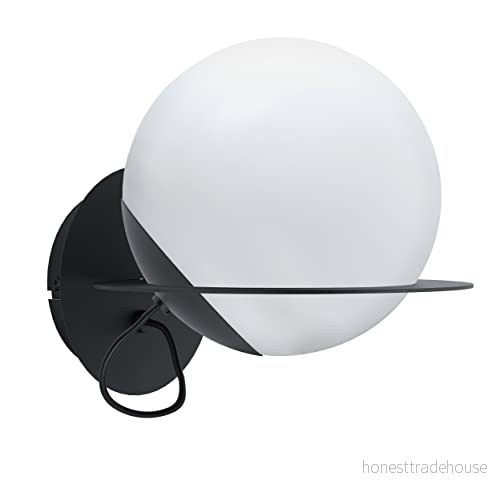 Eglo Vägglampa Sabalete Modern Inomhuslampa av Stål och Glas, Halllampa för Vardagsrum Svart, Vit, Opal Matt E27 Sockel 9002759983659
