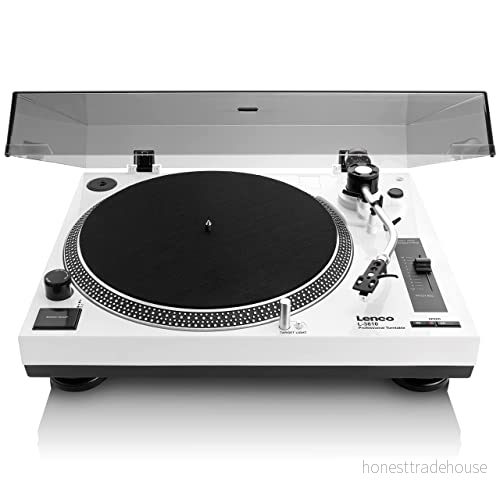 Lenco L 3810 skivspelare med direktdrift DJ 33/45 varv/min pitch kontroll magnetplockningssystem nålbelysning vit 8711902071990