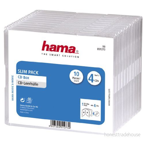Hama 00051273 Slim 4 CD juvelfodral, förpackning med 10 genomskinlig, 103 cm x 150 126 4007249512734