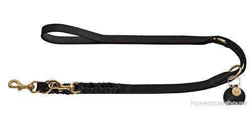 HUNTER Zanzibar SOLID justerbart koppel för hundar, läder, flätat, robust, elegant, 2 x 200 cm, svart 4016739668523