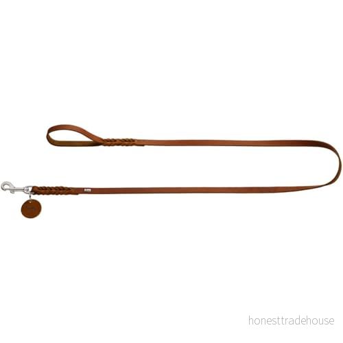 HUNTER SOLID EDUCATION hundkoppel läder, flätad, robust, mjuk, handrem, 1,6 x 150 cm, konjak 4016739661098