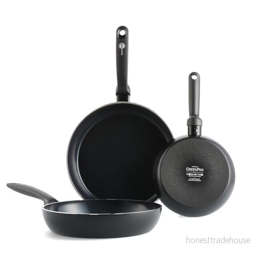 GreenPan Torino Hälsosam keramisk non-stick 2 st stekpanneset, 20 cm, 24 cm och 28 Pfann-fri, induktion, ugnssäker upp till 160 C, diskmaskinssäker, svart 4895156669104