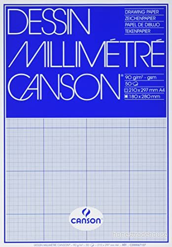 Canson A4 90 GSM Kortsida limmad dyna blått tryck millimeter ritpapper (paket med 50 ark) 3148950671073