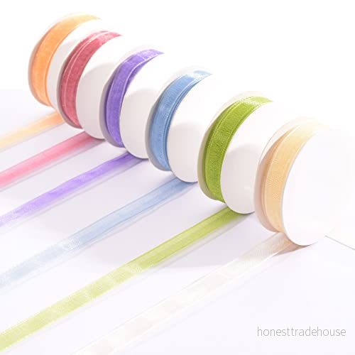 Vaessen Creative Organza bandset, vår, en blandning av 6 färger, mm x 2 m, vävd kanttrimning för påskkortstillverkning, klippböcker, omslag, dopgåvor och fler hantverksprojekt, flerfärgad 8716052232369