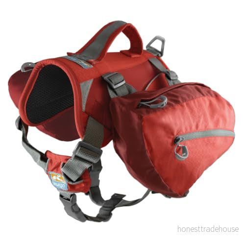 Kurgo Baxter hundryggsäck, hundsadelväska, husdjursryggsäck för vandring, promenader eller camping, chiliröd/ladugård röd 813146015858