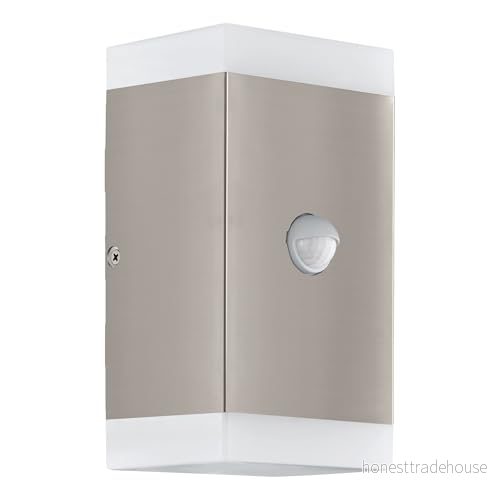 EGLO LED vägglampa Carpinera, 2-flammig utomhuslampa med rörelsedetektor, skymningssensor, vinkelformad av rostfritt stål, plast, vit, varm GU10, IP44 9002759755461