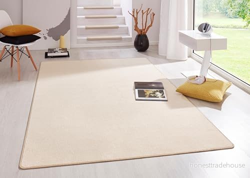 Hanse Home inomhatta Fancy vardagsrumsmatta enfärgad modern velourmatta för matsal, vardagsrum, barnrum, hall, sovrum, kök beige, 100 x 150 cm 4260482449889
