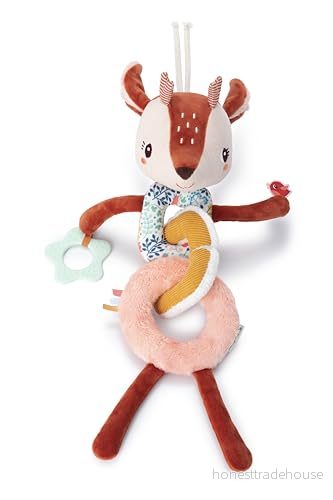 LILLIPUTIENS - Stella Le Faon Sensorisk aktivitetskedja Hängande uppvaknande leksak med skallra, tandring och olika texturer utveckling av sinnen motorik Från 6 månader 83429 5414834834291
