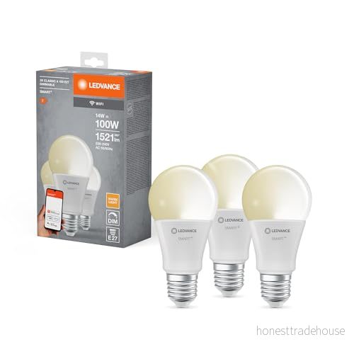 LEDVANCE smart LED lampa med WiFi teknik, E27 bas, matt optik ,Varmt vitt (2700K), 1521 Lumen, ersätter 100W belysningsmaterial dimbar, 3 Pack 4058075778979