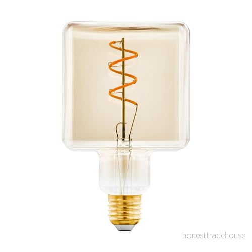 EGLO E27 LED lampa dimbar, vintage deco glödlampa Cube, bärnsten, Spiral 4 Watt, 180 Lumen, ljus varm vit, 1600 Kelvin, Ø 9,5 cm 9002759118181